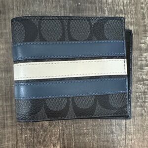Coach Men's Signature Wallet with Blue and White Racing Stripes-New with Tags